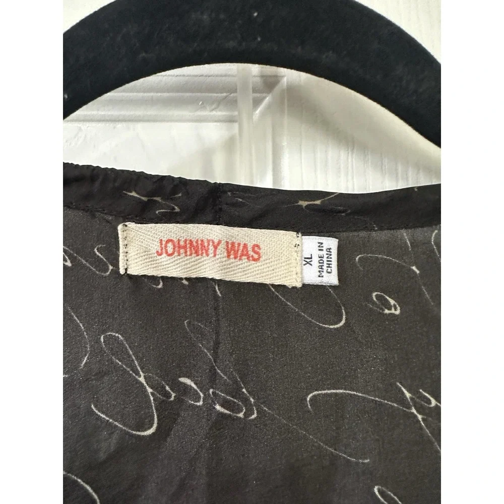JOHNNY WAS Longhorn Skull 100% SILK SEMI SHEER Kimono Sz XL Birds Floral